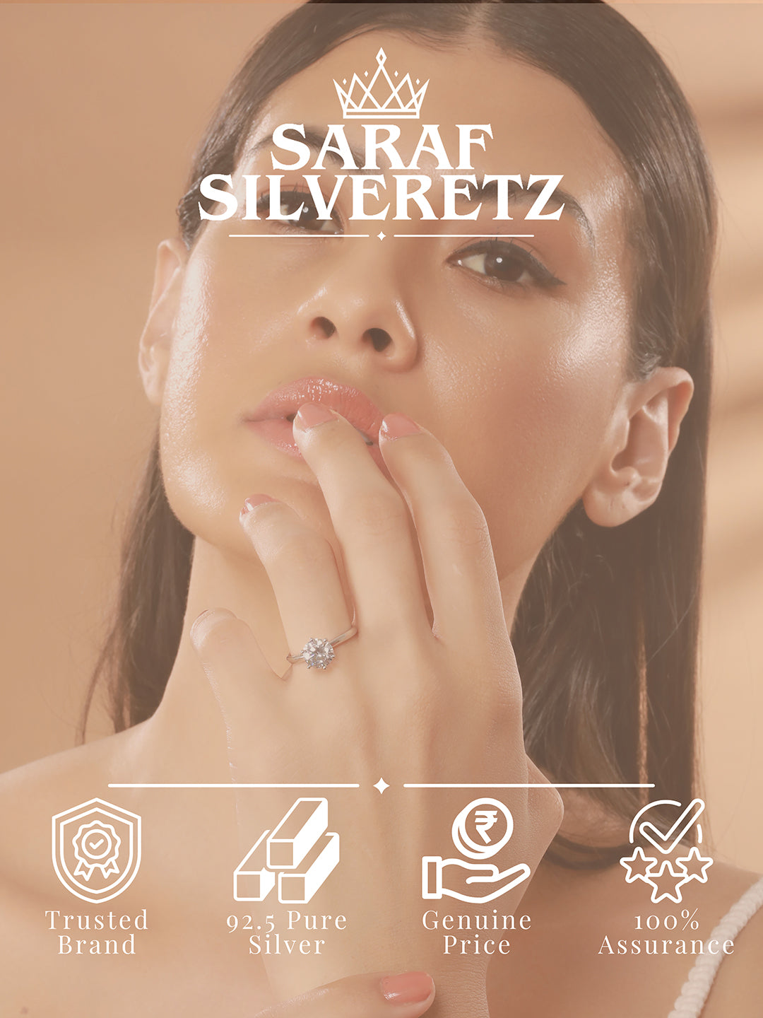 925 Sterling Silver AD Studded Solitaire Engagement Adjustable Finger Ring