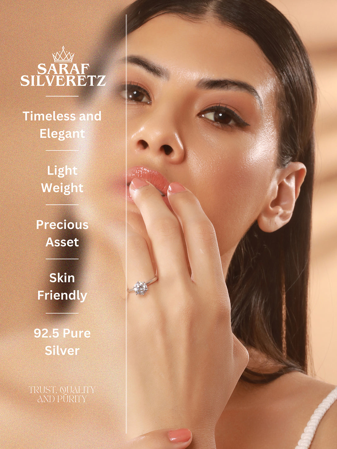 925 Sterling Silver AD Studded Solitaire Engagement Adjustable Finger Ring