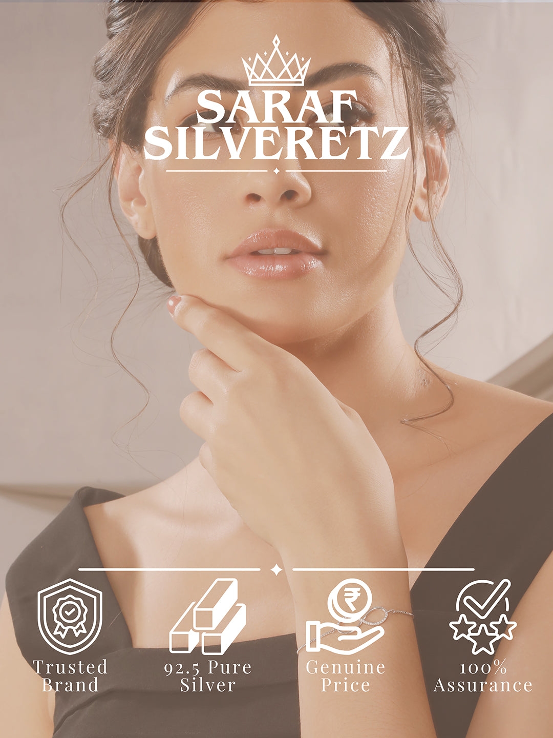 925 Sterling Silver Rhodium Plated AD Studded Infinity Charms Bracelet