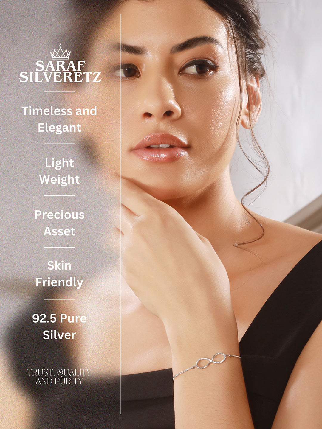 925 Sterling Silver Rhodium Plated AD Studded Infinity Charms Bracelet