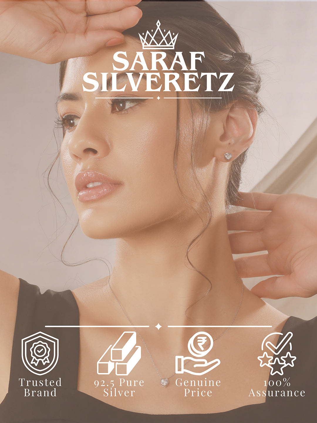 925 Sterling Silver CZ Studded Solitaire Heart Shaped Pendant Jewellery Set