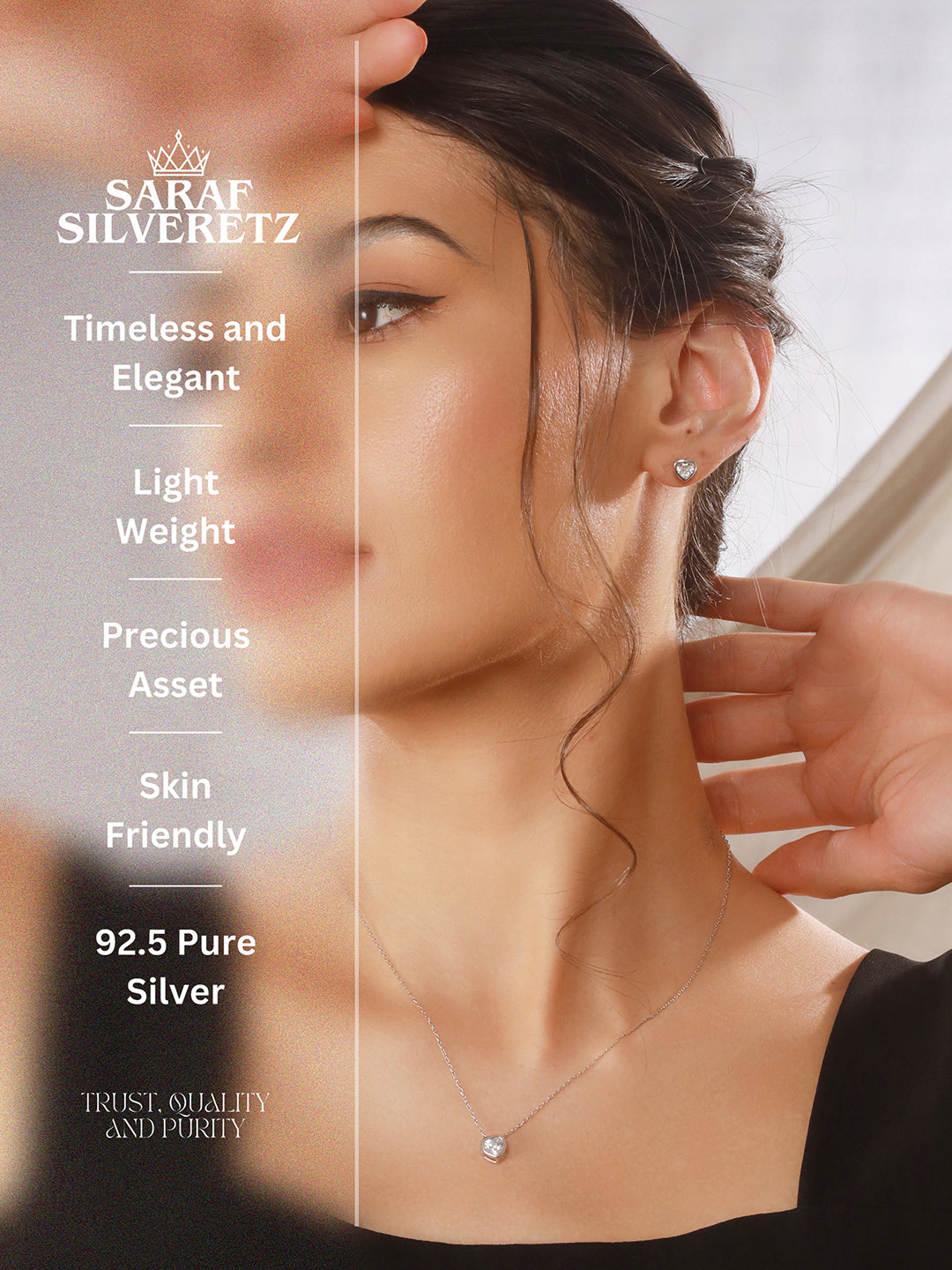 925 Sterling Silver CZ Studded Solitaire Heart Shaped Pendant Jewellery Set