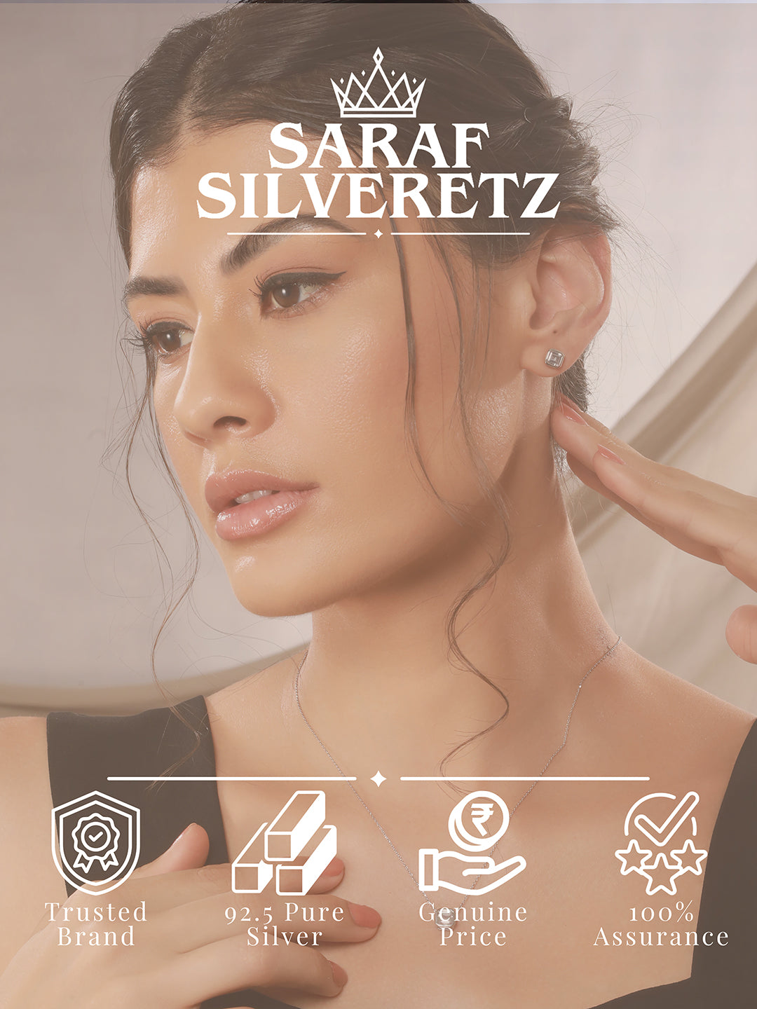 925 Sterling Silver AD Studded Geometric Halo Square Solitaire Locket Jewellery Set