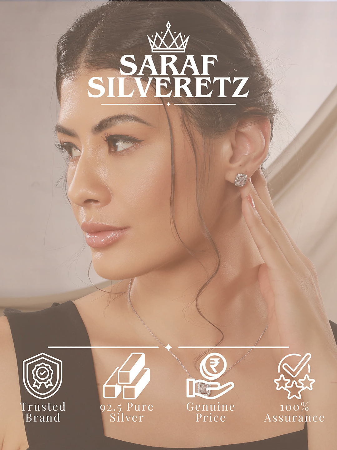 925 Sterling Silver Cz Studded Geometric Halo Solitaire Pendant Jewellery Set