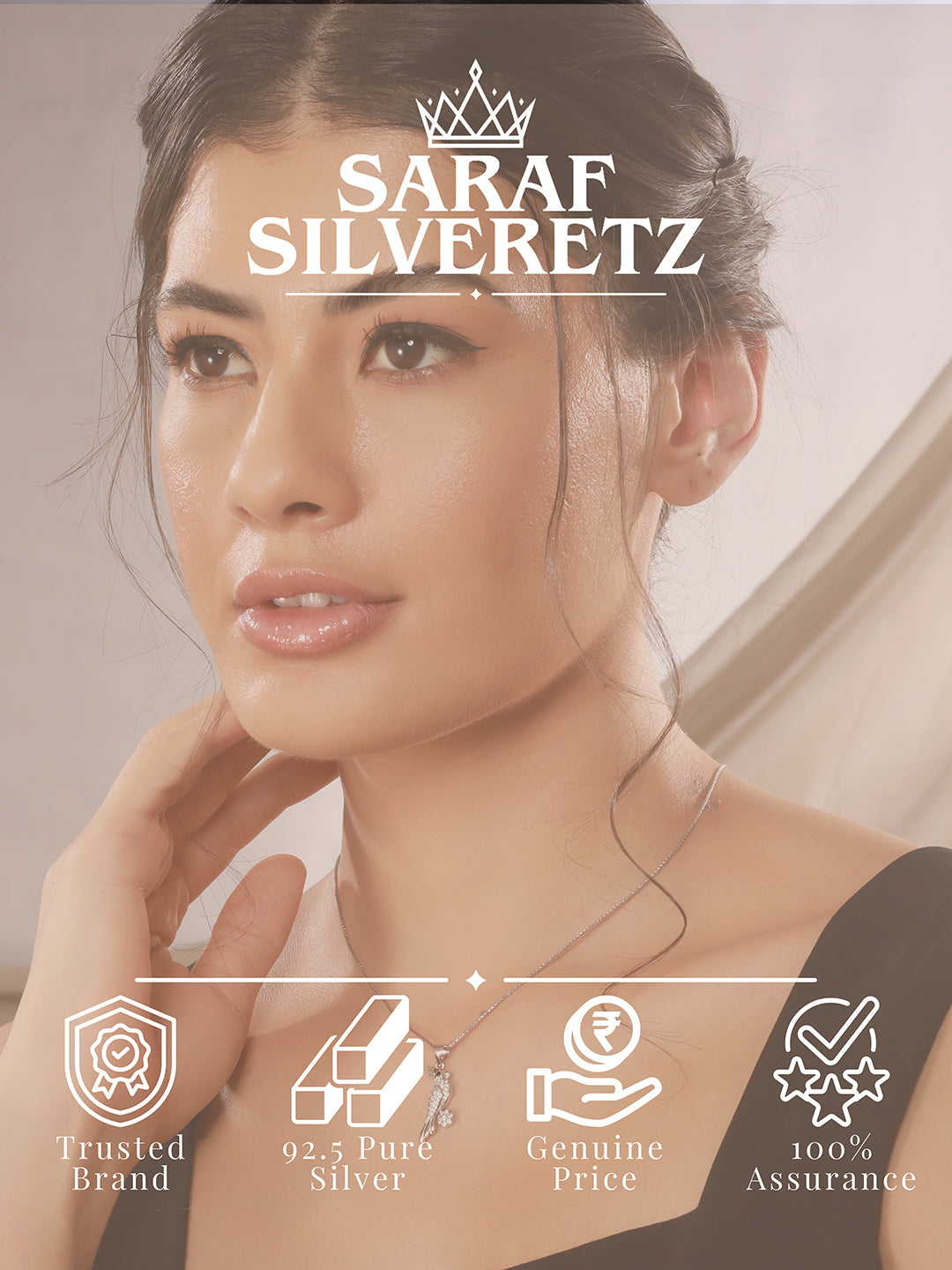 925 Sterling Silver CZ Studded Bird Shaped Charms Pendant Necklace & Chain