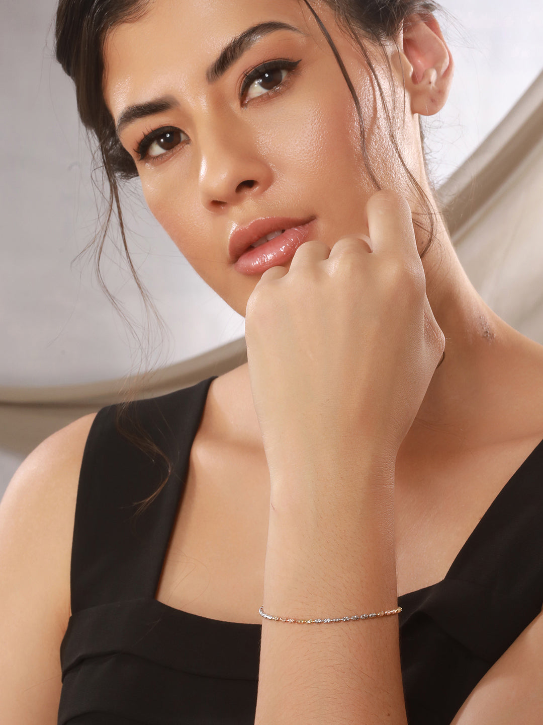 925 Sterling Silver Dual Toned Ball Chain Adjustable Bracelet