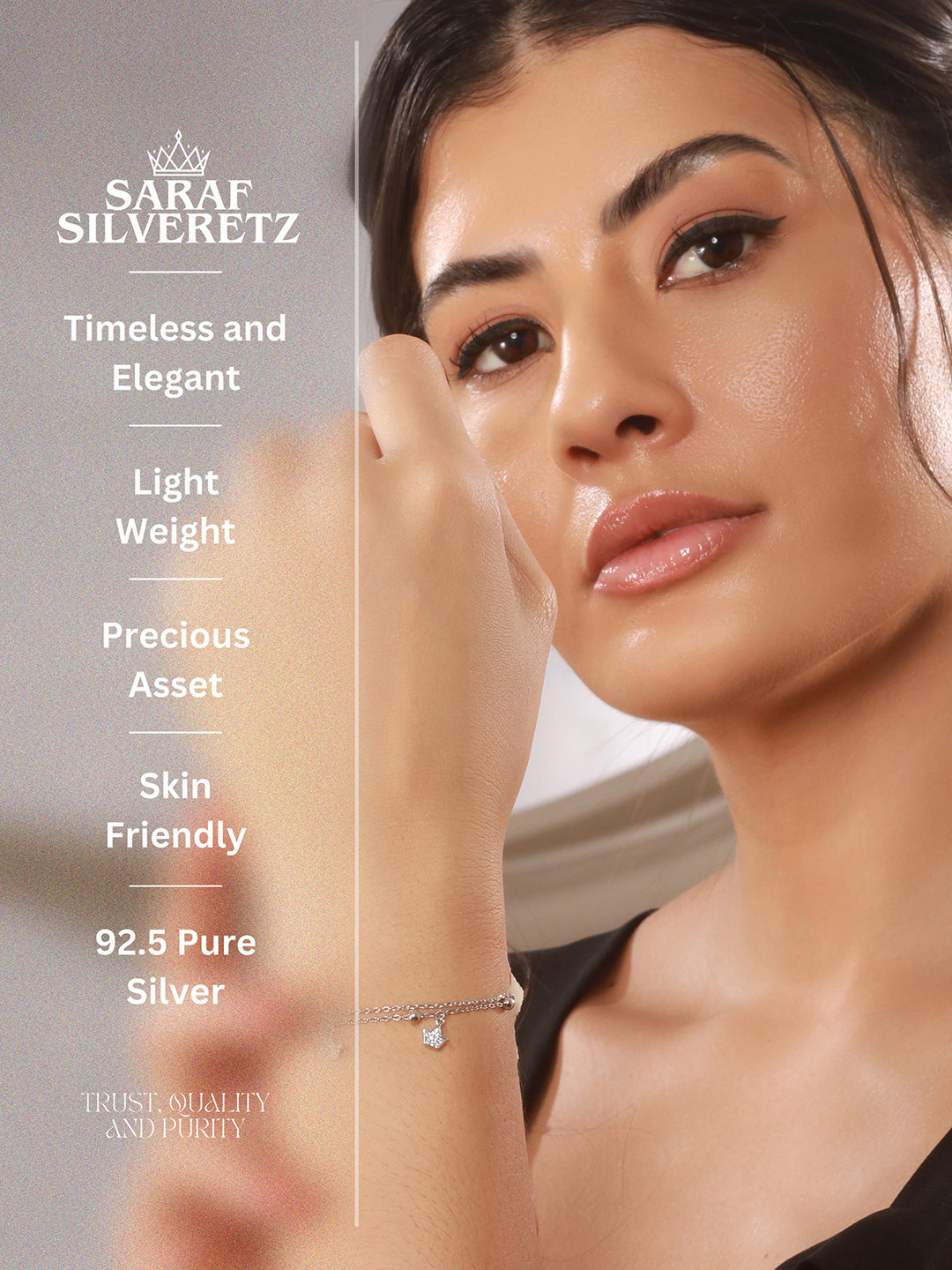 925 Sterling Silver Rhodium Plated AD Studded Sparkling Crown Link Charms Bracelet