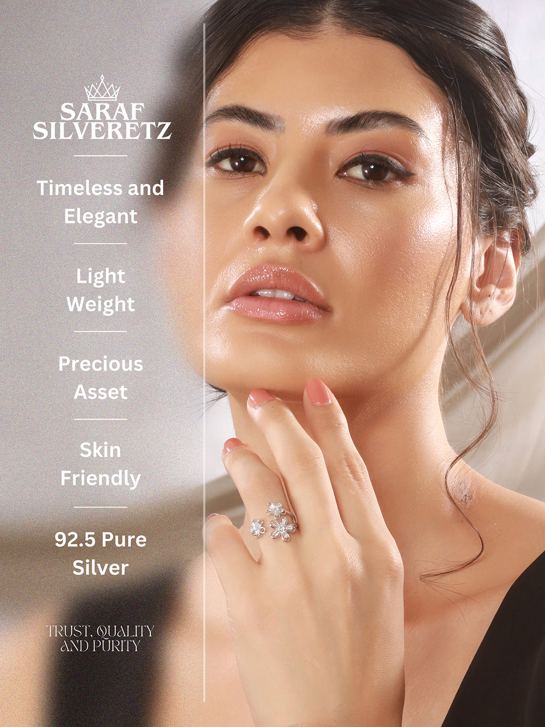 925 Sterling Silver  AD Studded Garden Flowers Proposal Adjustable Finger Rings