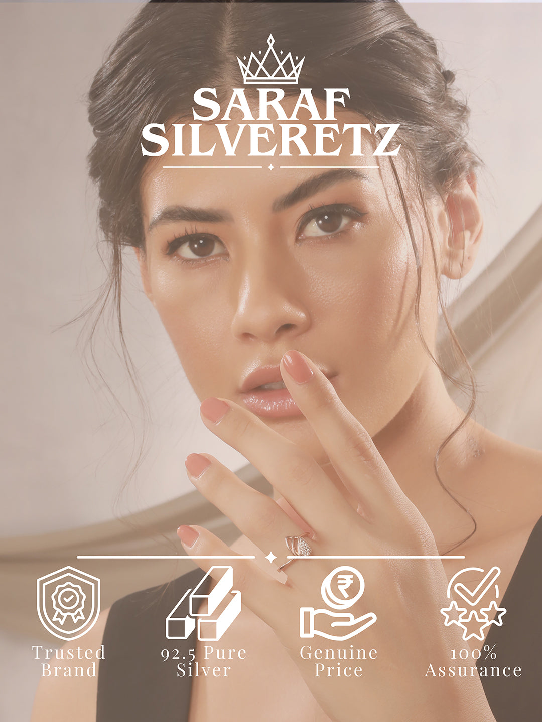 925 Sterling Silver Rose Gold Plated AD Studded Leaf Shaped Proposal Adjustable Finger Ring