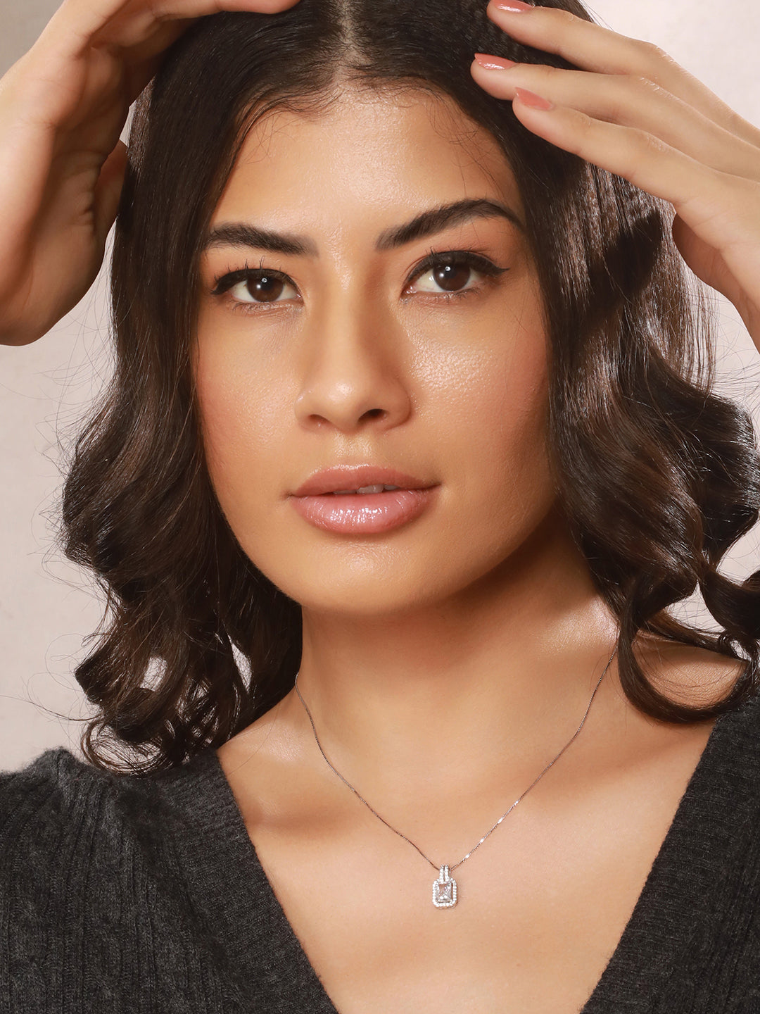 925 Sterling Silver CZ Geometric Solitaire Pendant Minimal Necklace & Chain