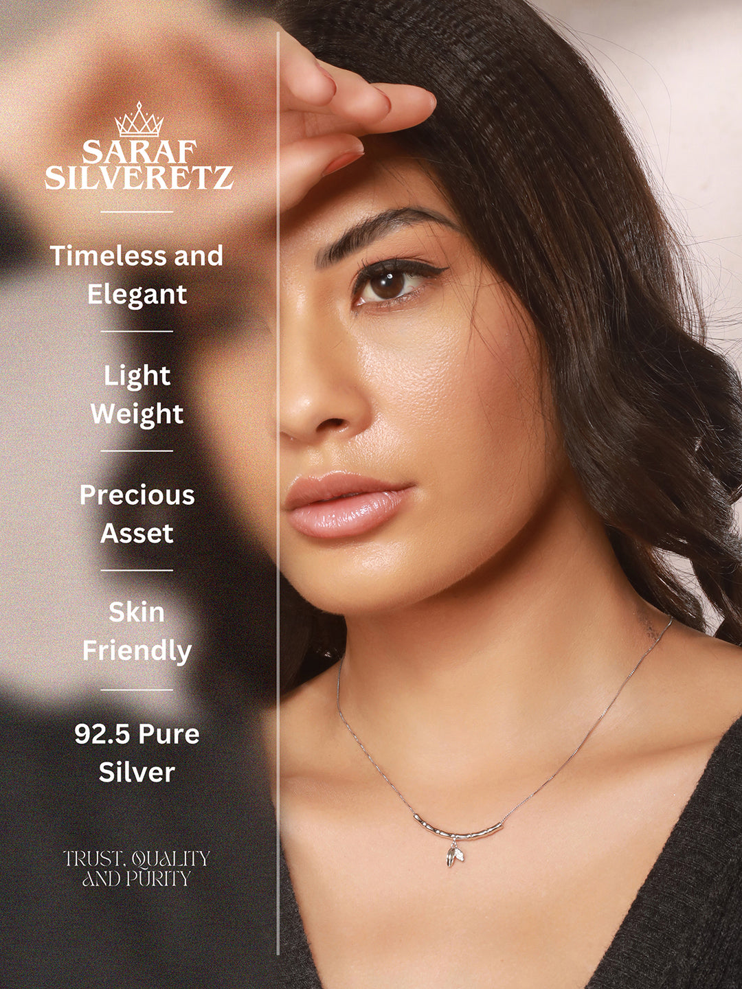 925 Sterling Silver CZ Studded Minimal Leafy Pendant Necklace & Chain