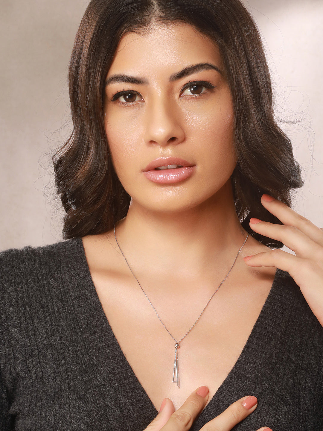 925 Sterling Silver Geometric  Long Tassel Minimal Necklace & Chain