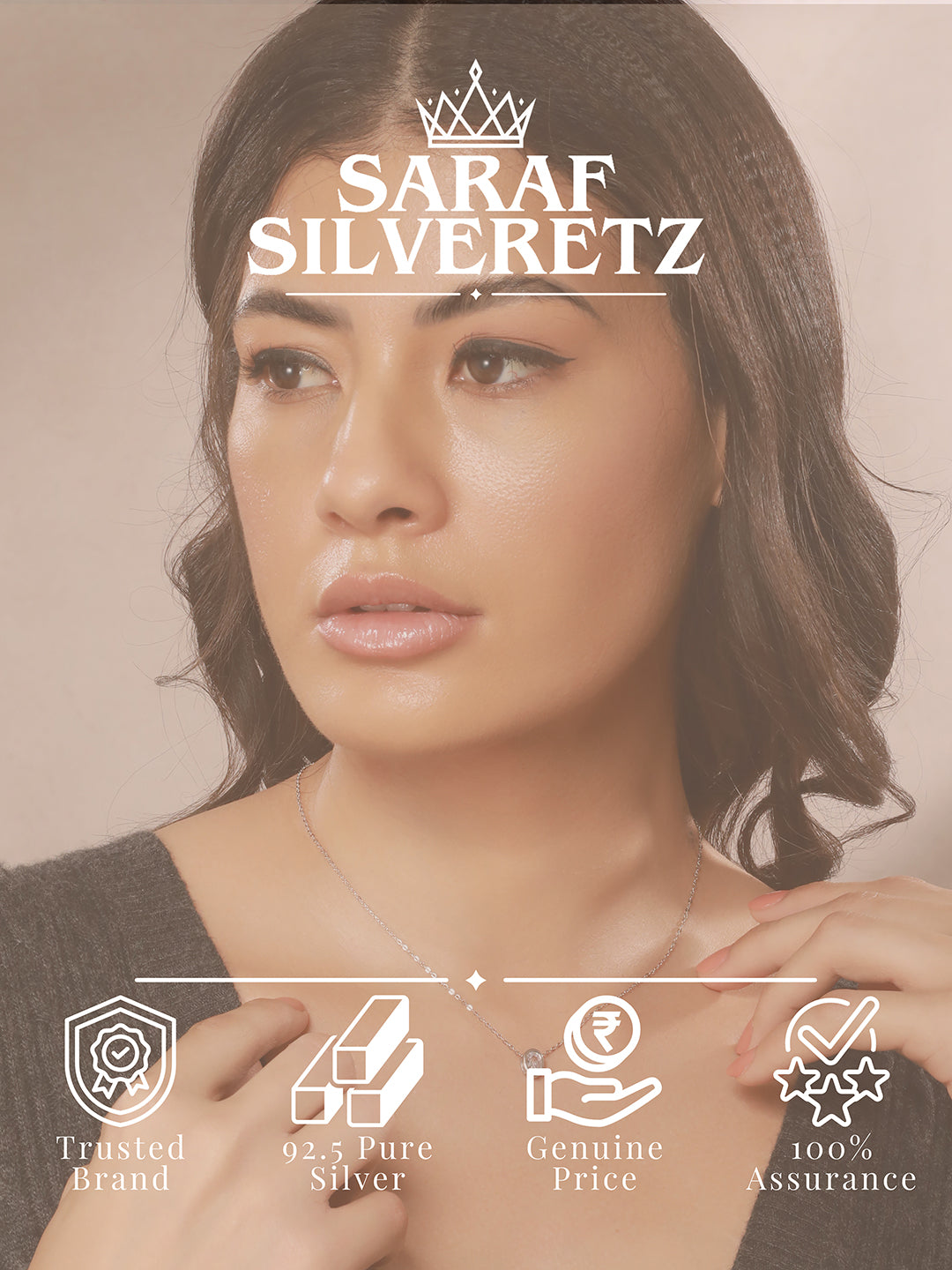 925 Sterlling Silver CZ Studded Oval AD Solitaire Pendant Necklace & Chain