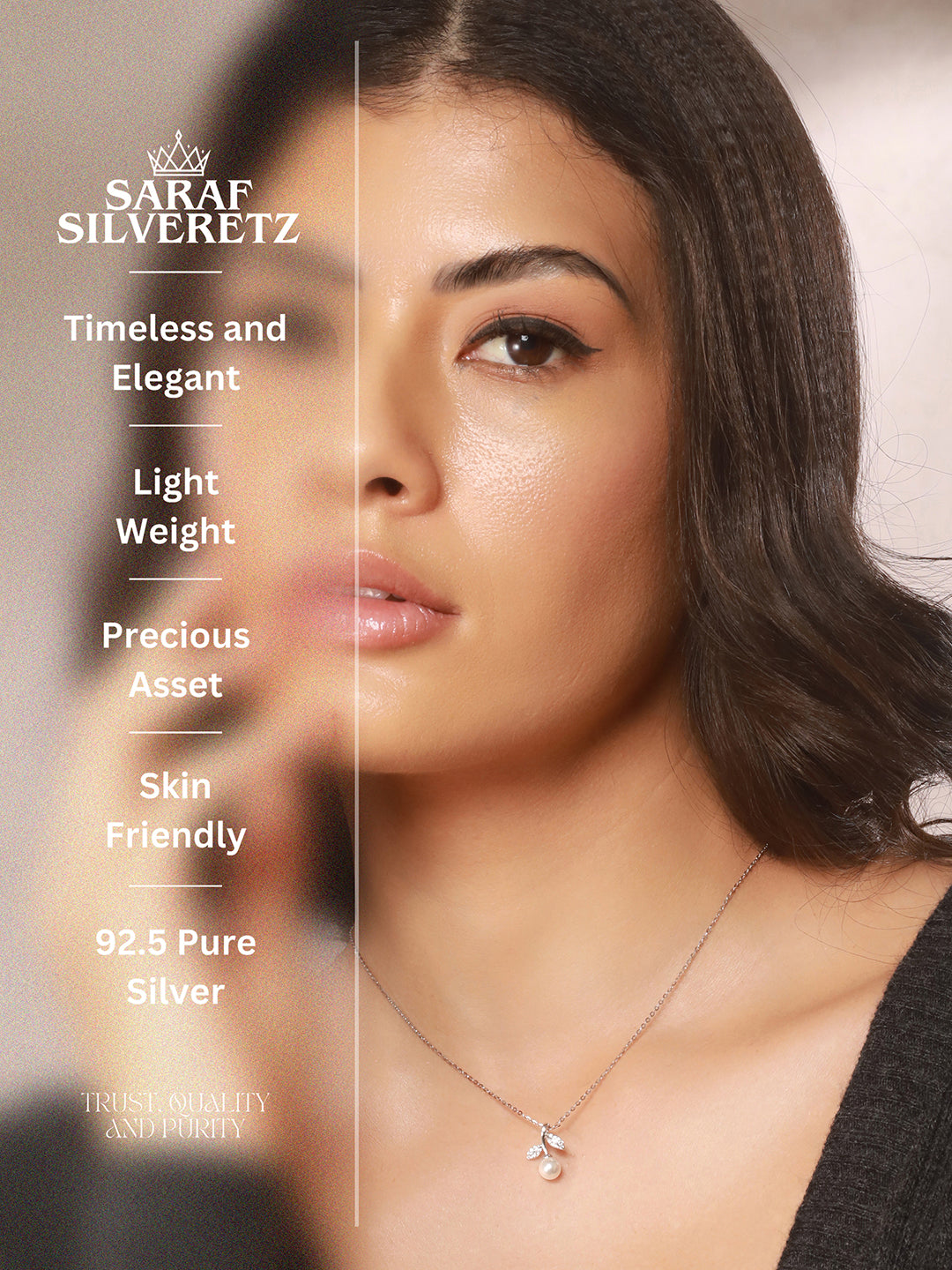 925 Sterling Silver Rose Gold Plated CZ & Pearl Beaded Leafy Minimal Pendant Necklace & Chain