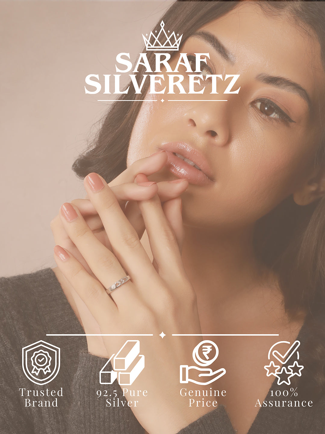 925 Sterling Silver Rhodium Plated Minimal Link love Adjustable Finger Band Ring