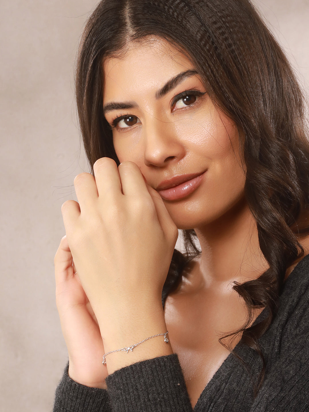 925 Sterling Silver Plated Bow Charms  Link  Adjustable Bracelet