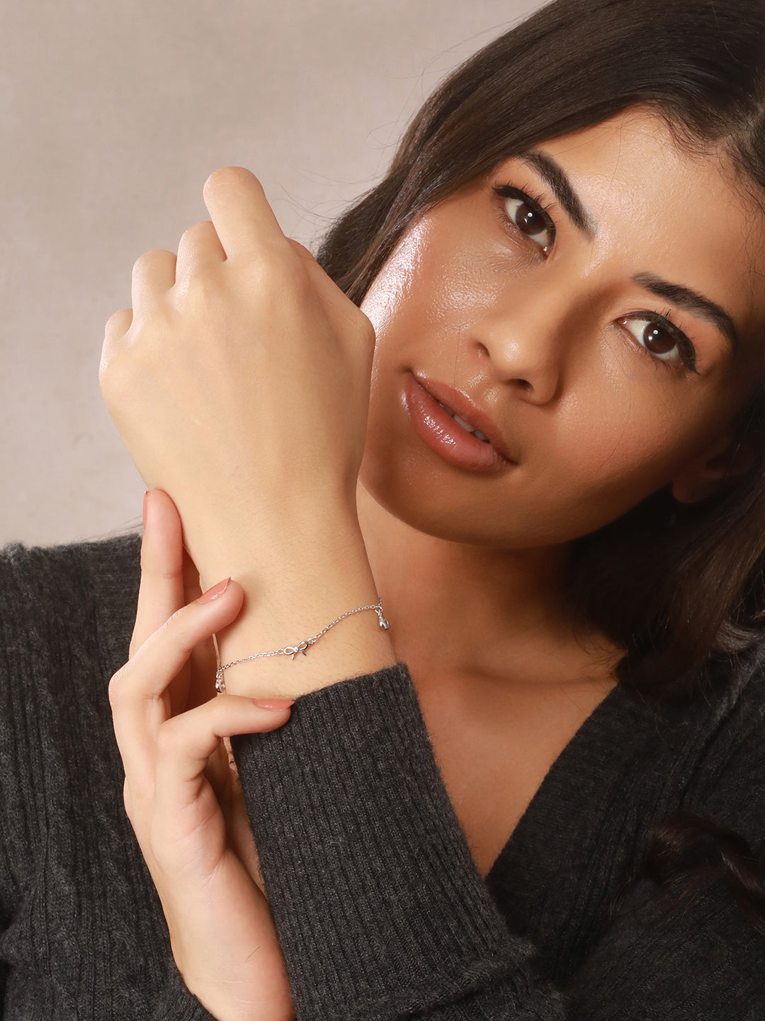 925 Sterling Silver Plated Bow Charms  Link  Adjustable Bracelet