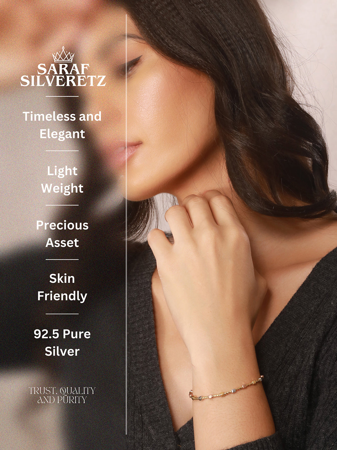 925 Sterling Silver Dual Toned Geometric Chain Adjustable Bracelet