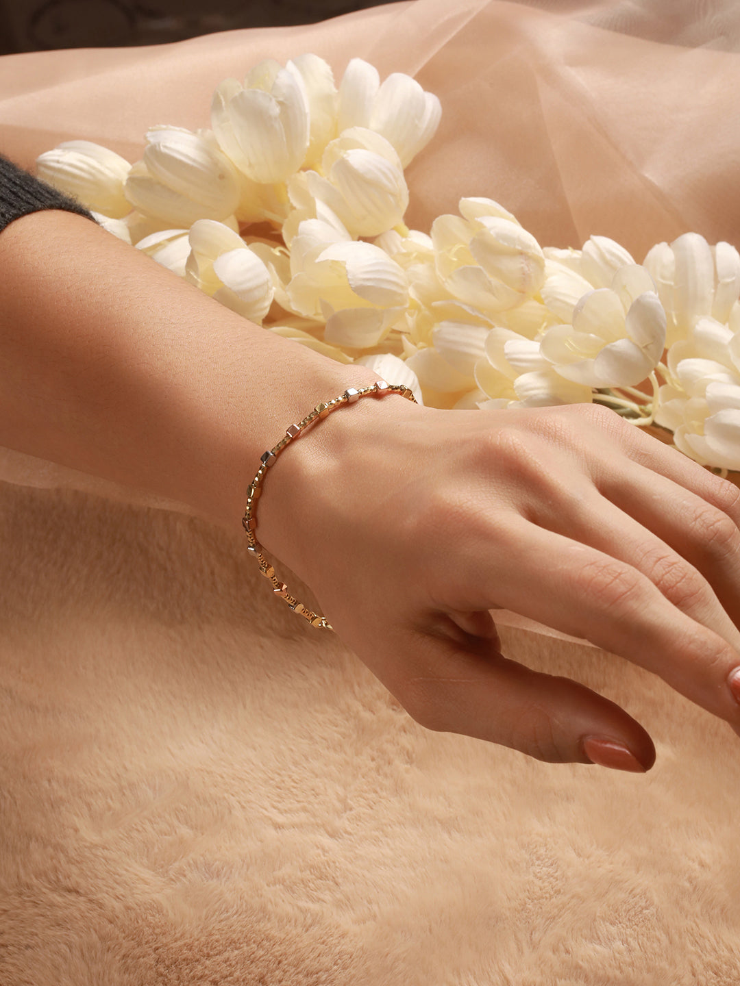 925 Sterling Silver Dual Toned Geometric Chain Adjustable Bracelet