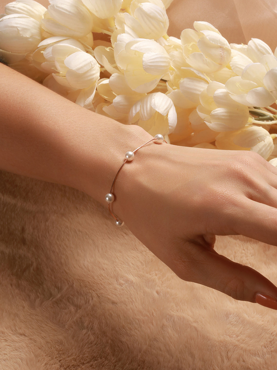 925 Sterling Silver Designer Pearls Rose Gold Plated Adjustable Chain Bracelet