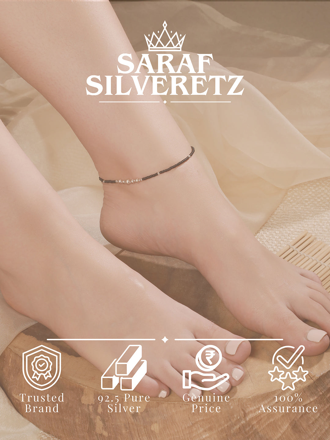 925 Sterling Silver Black Beads Balls  Charms Nazar  Payal Anklet