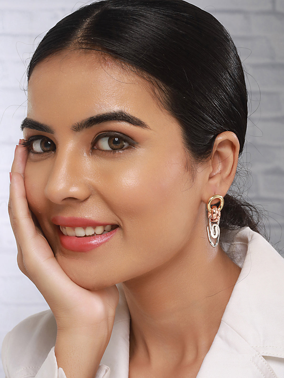 Anti-Tarnish 3 Toned Chain Dangle Handcrafted  Earrings