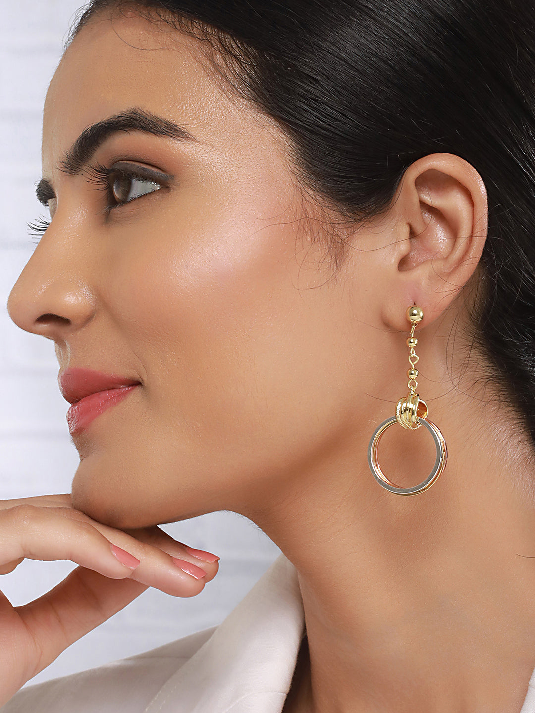 Anti-Tarnish 18k Tri Colored Gold Polish Knotted Drop Earrings