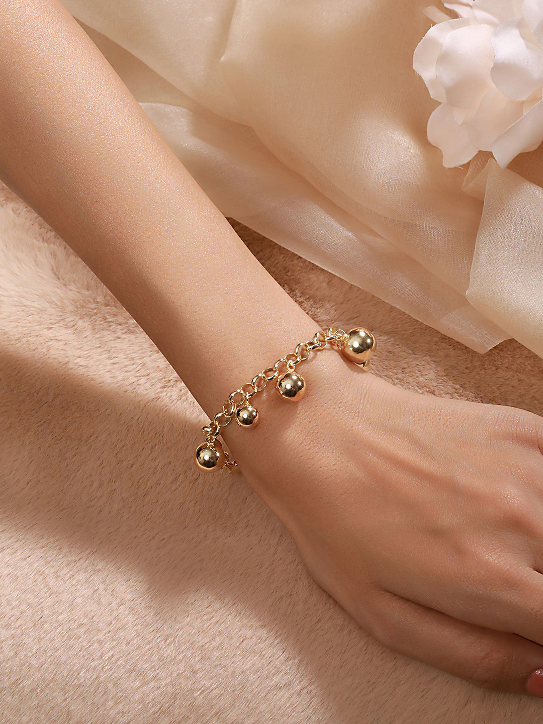 Anti-Tarnish 18k Gold Toned Balls Charm Paperclip Style Bracelet