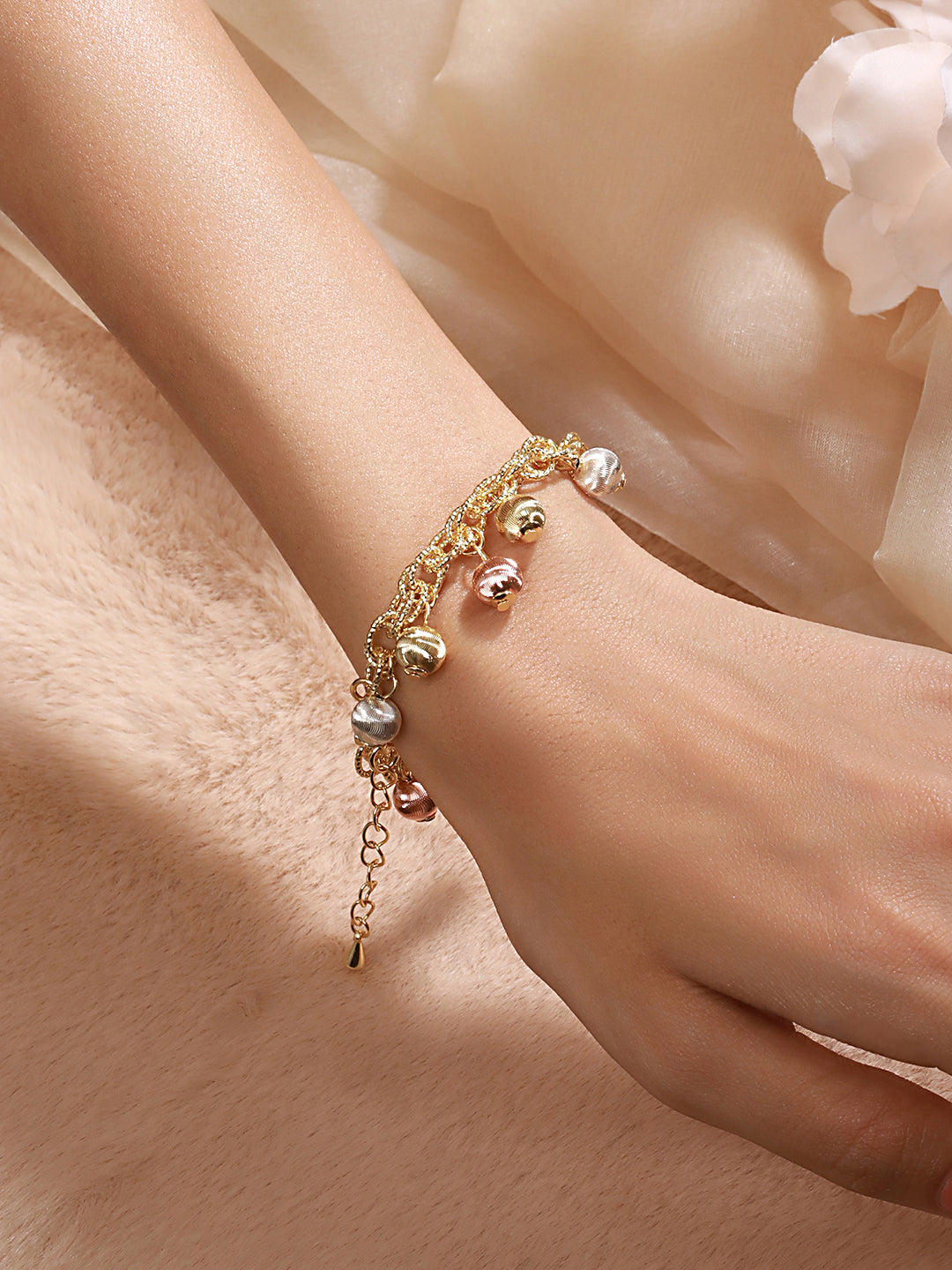 Anti-Tarnish Gold Plated All Around Charms Balls Link Bracelet