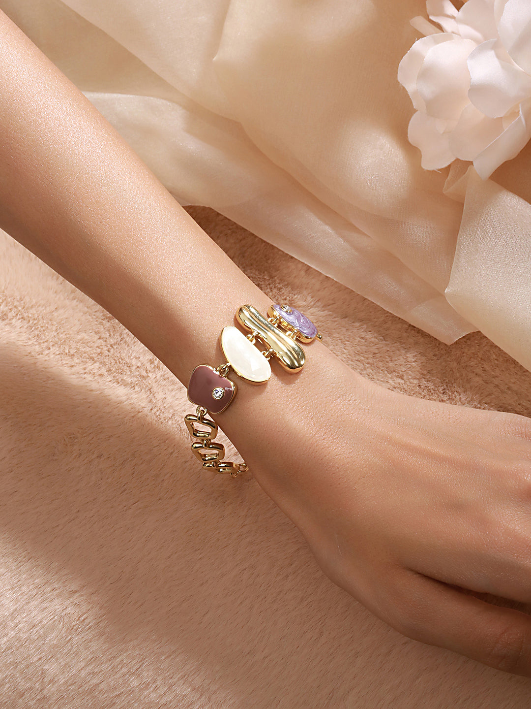 Anti-Tarnish Gold Plated Quirky Shaped Stones Link Bracelet