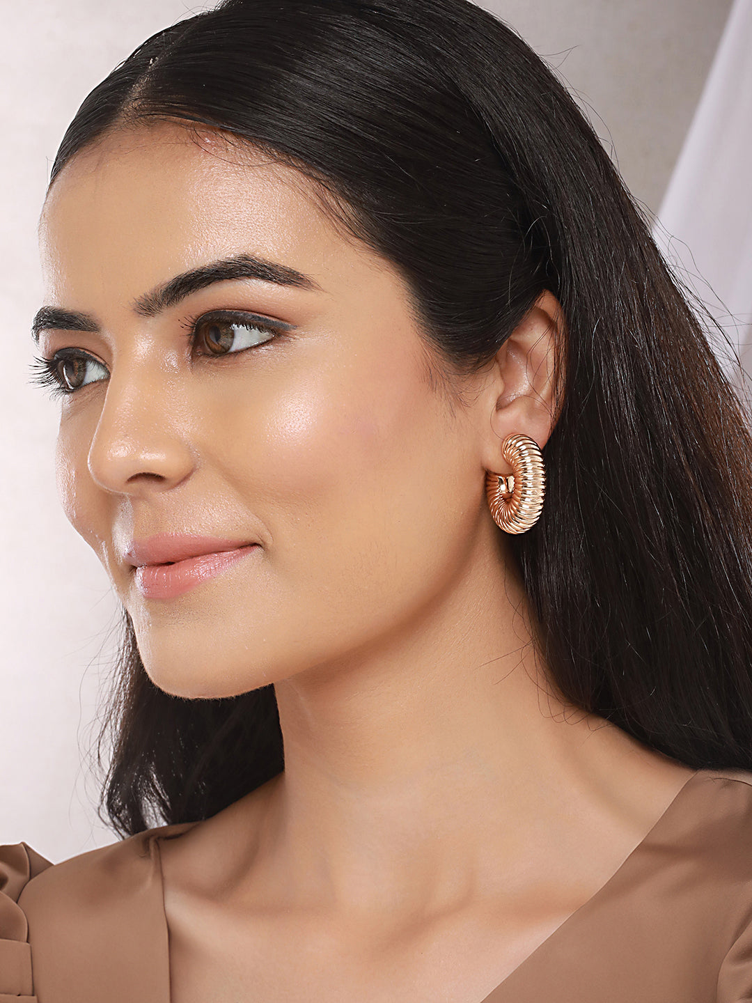 Anti-Tarnish Gold Plated Twister C Hoop Earrings