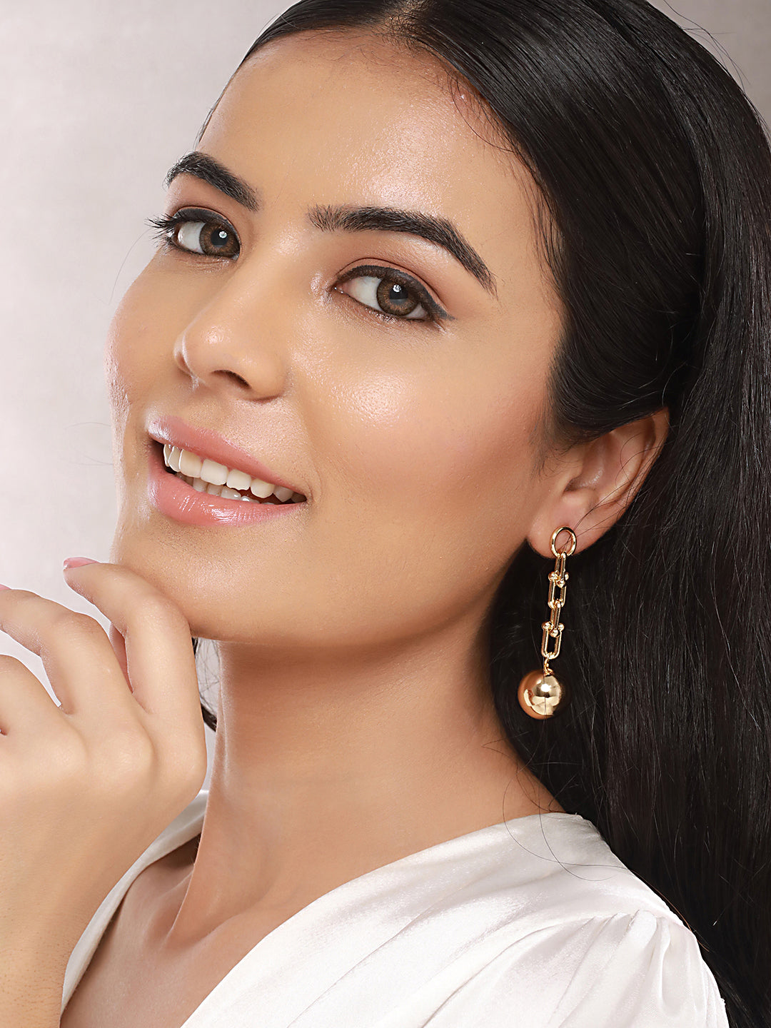 Anti-Tarnish 18k  Gold Plated Link Spherical ball Dangler Earrings