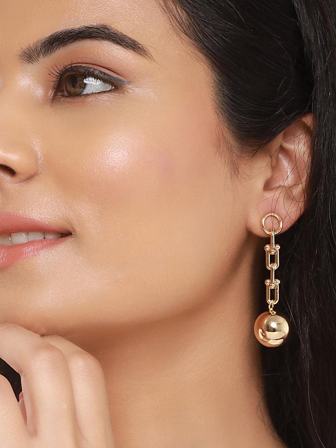 Anti-Tarnish 18k  Gold Plated Link Spherical ball Dangler Earrings