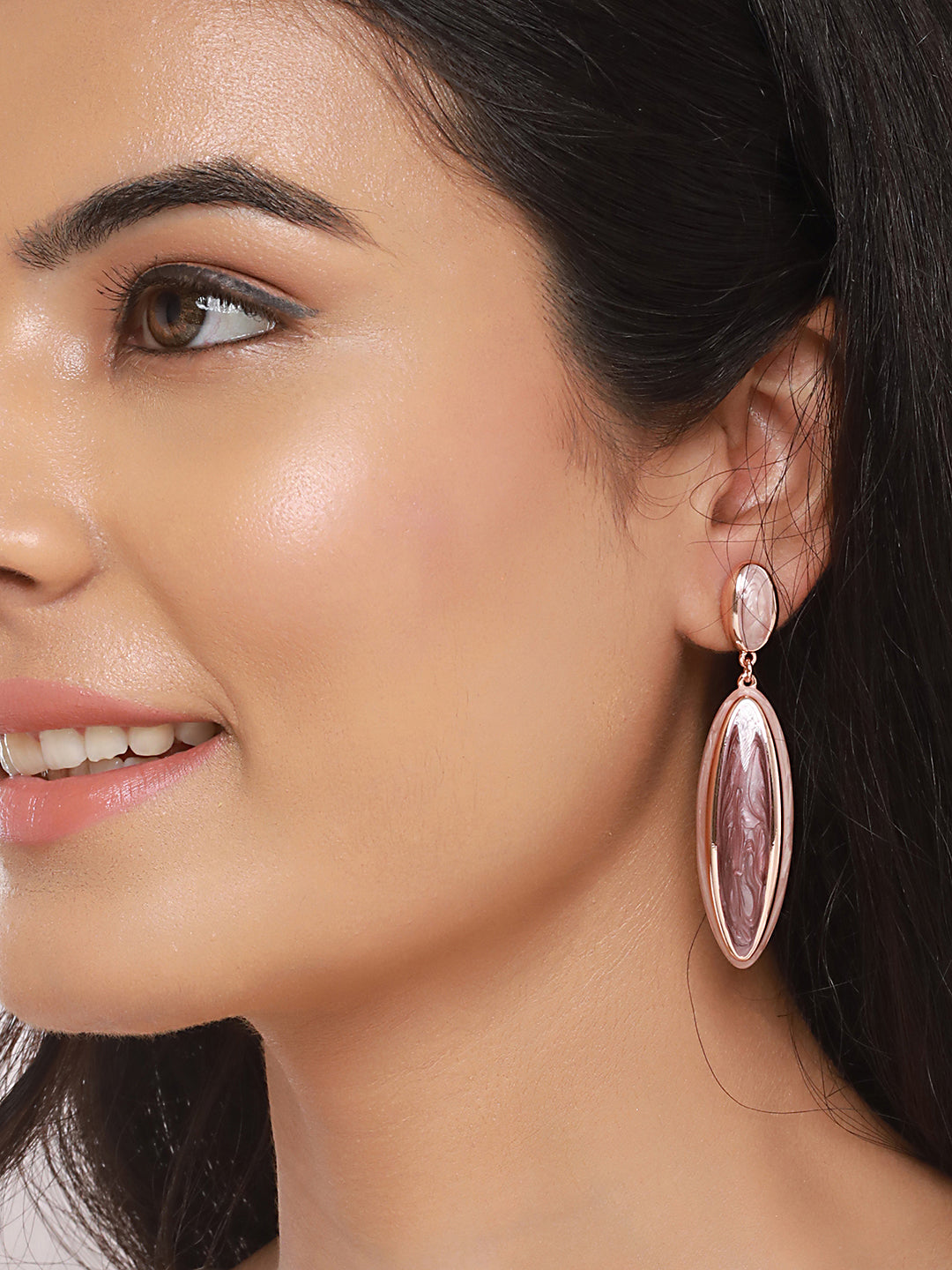 Anti-Tarnish 18k Gold Plated & Enamelled Eliptical Dangler earrings