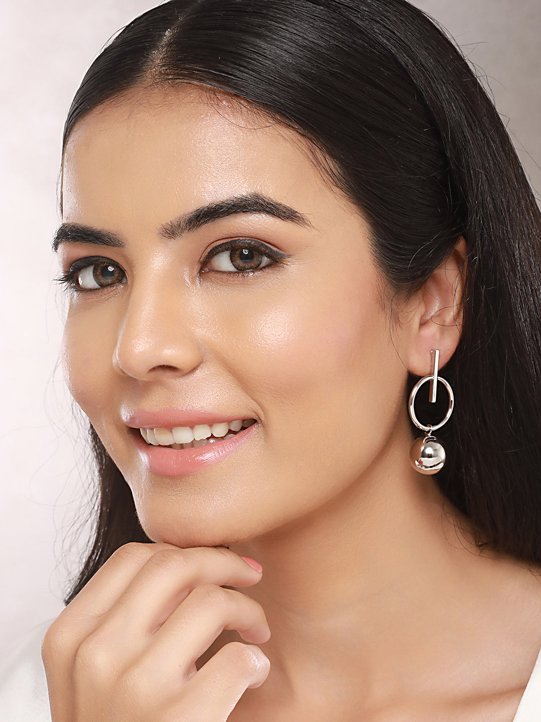 Anti-Tarnish Silver Plated Dangle Ball Drop Hoop Earrings