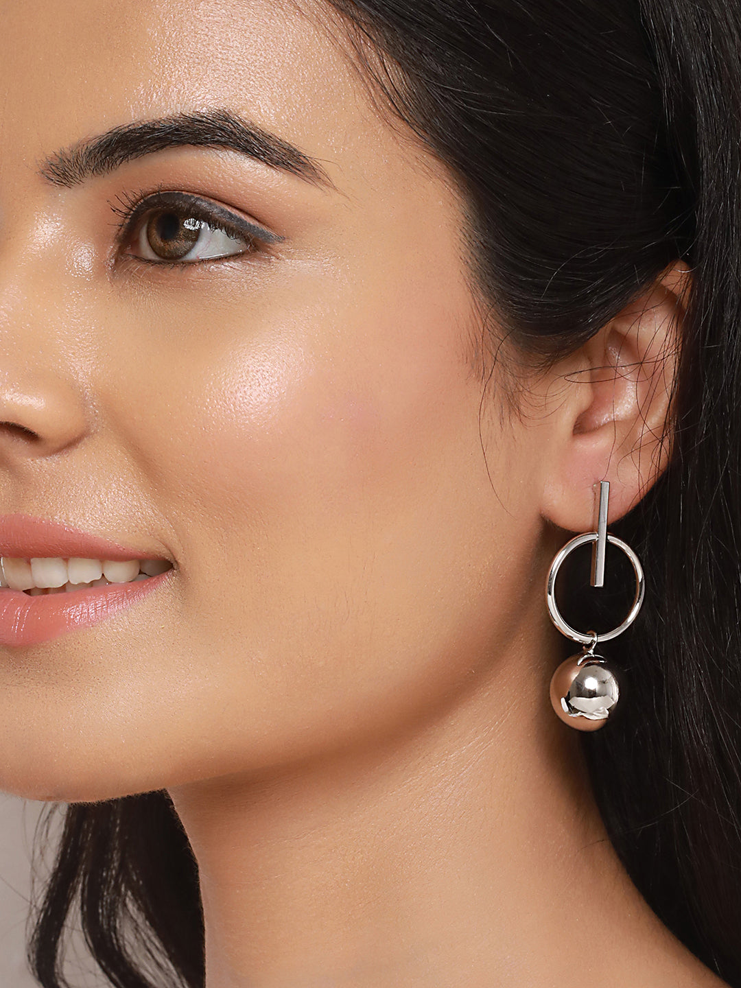 Anti-Tarnish Silver Plated Dangle Ball Drop Hoop Earrings
