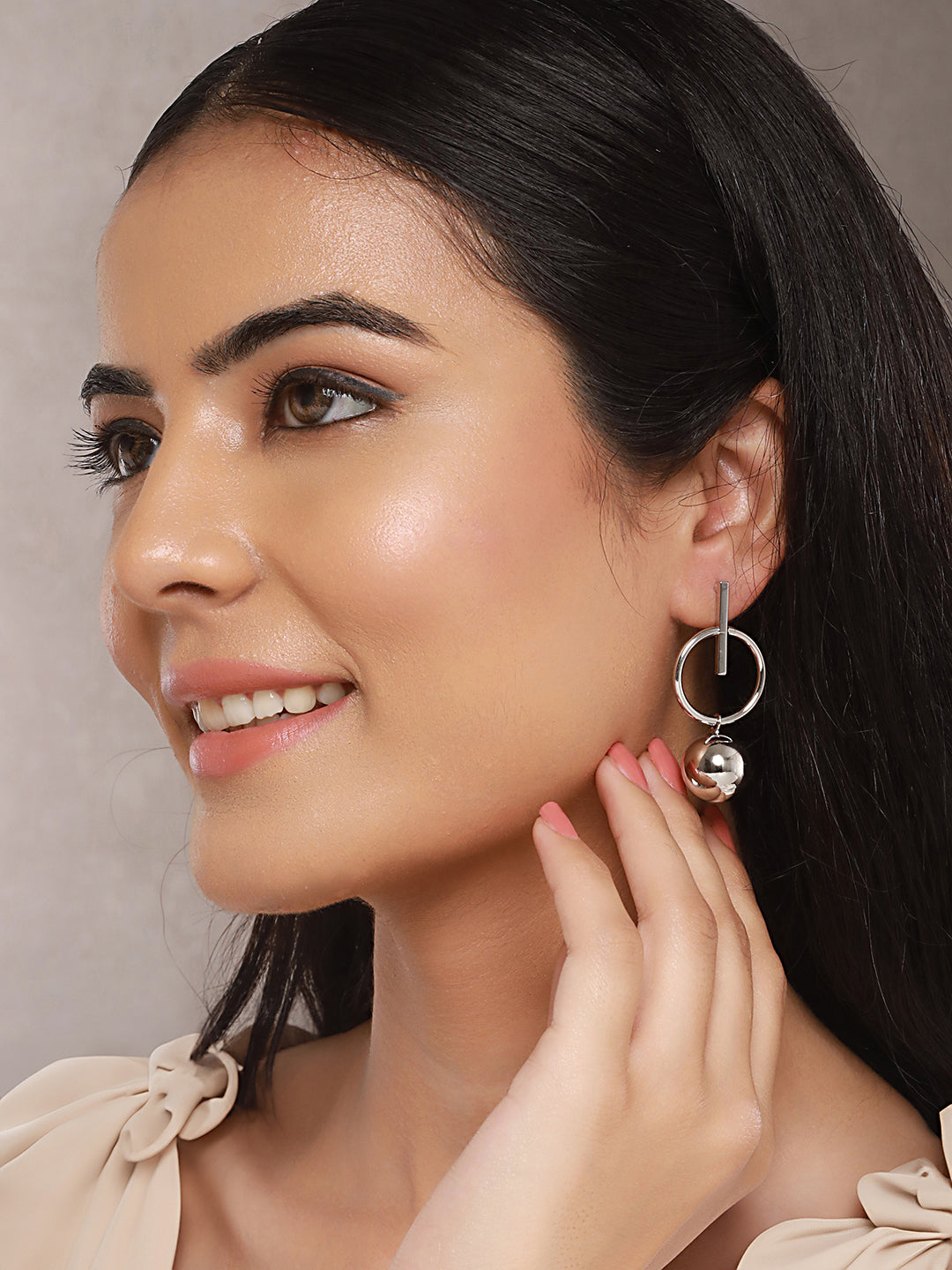 Anti-Tarnish Silver Plated Dangle Ball Drop Hoop Earrings