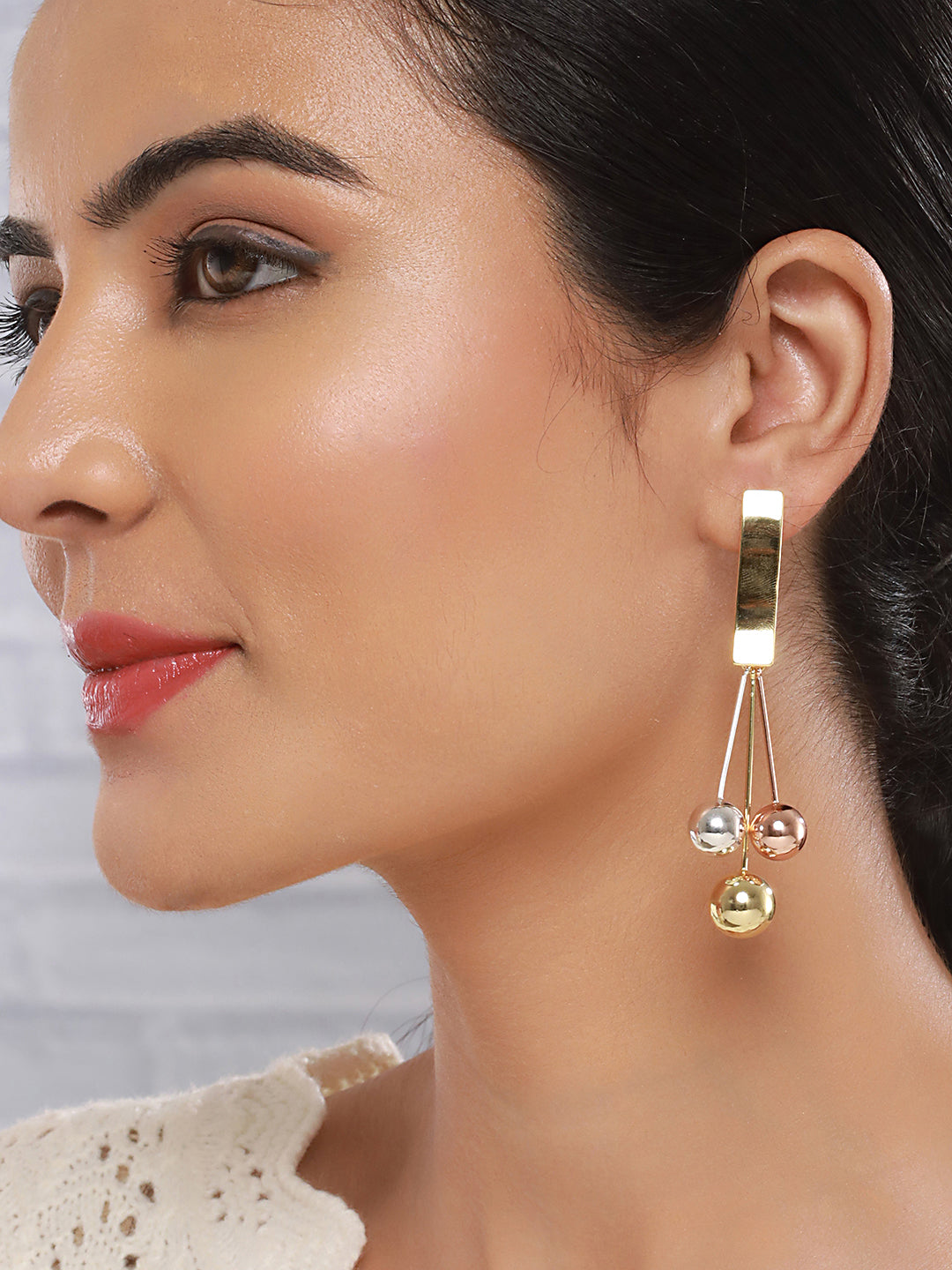 Anti-Tarnish 18k Gold Polish Tri - Colored balls Drop earrings