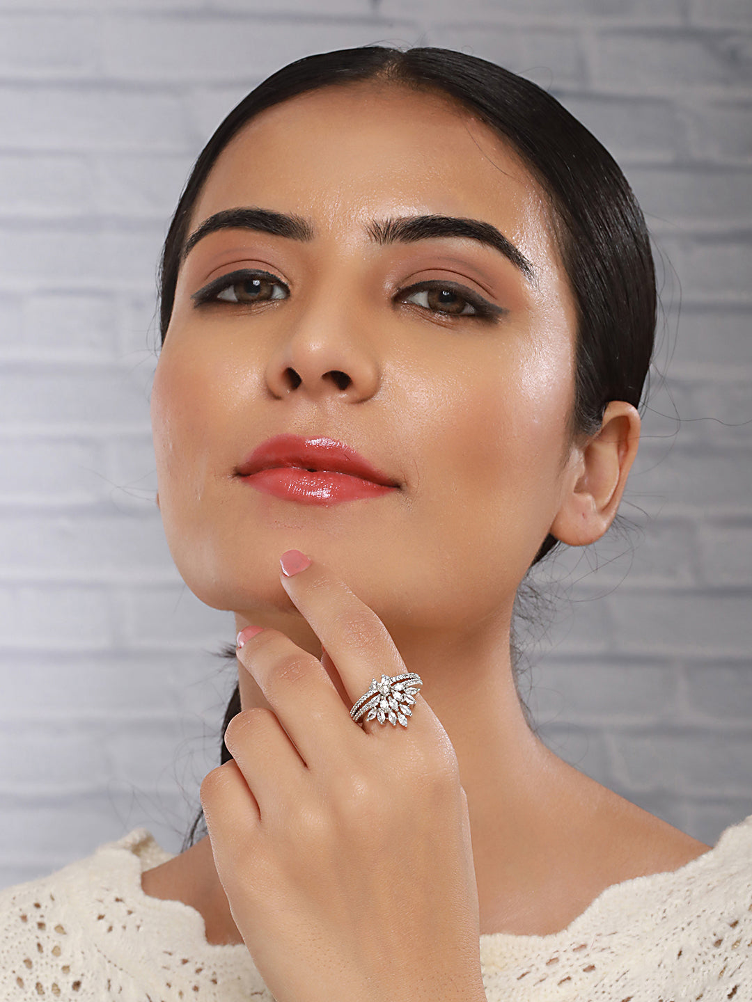 Silver Plated AD Studded Crown Shaped  Designer  Engagement Finger Ring