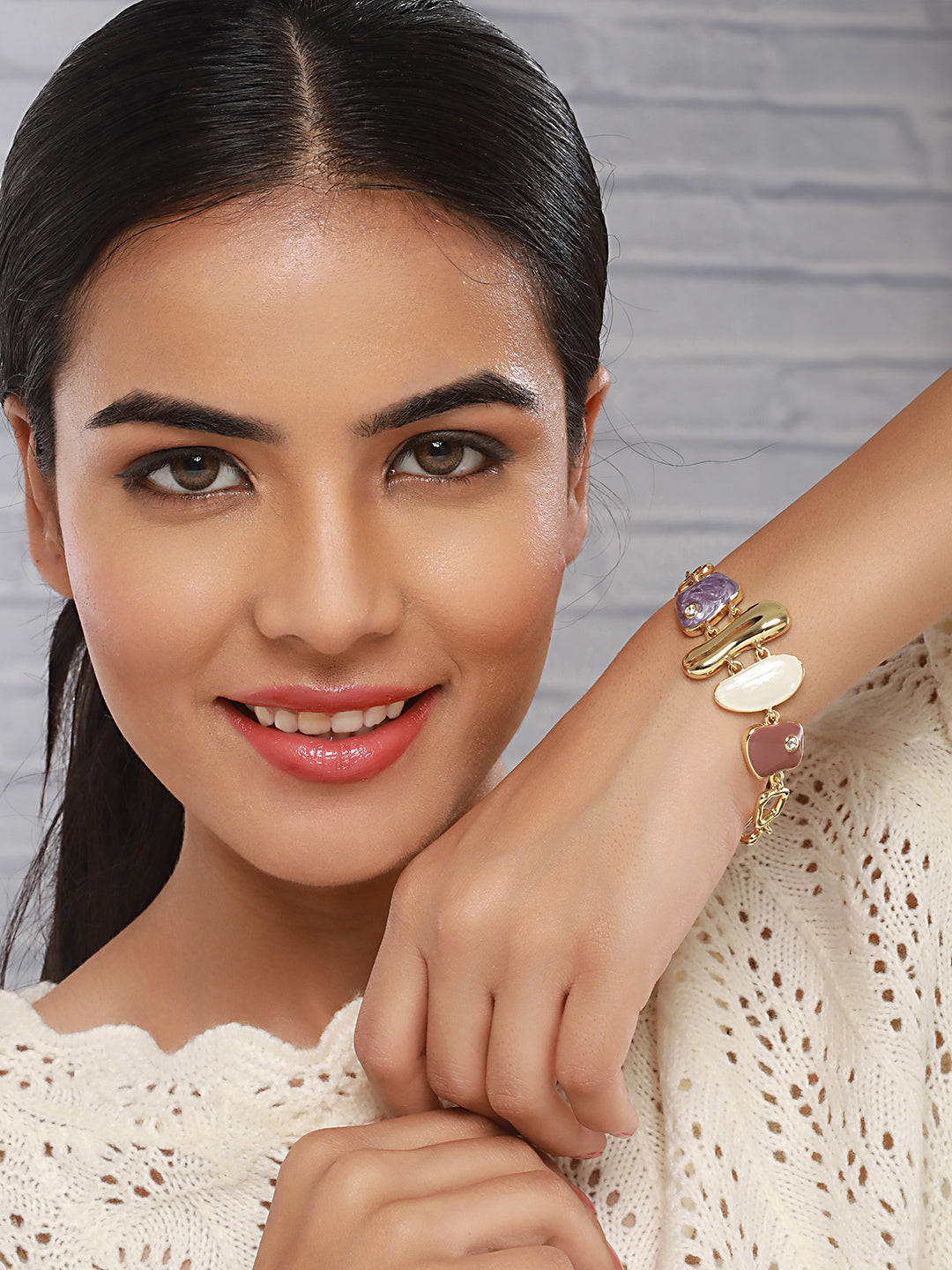 Anti-Tarnish Gold Plated Quirky Shaped Stones Link Bracelet