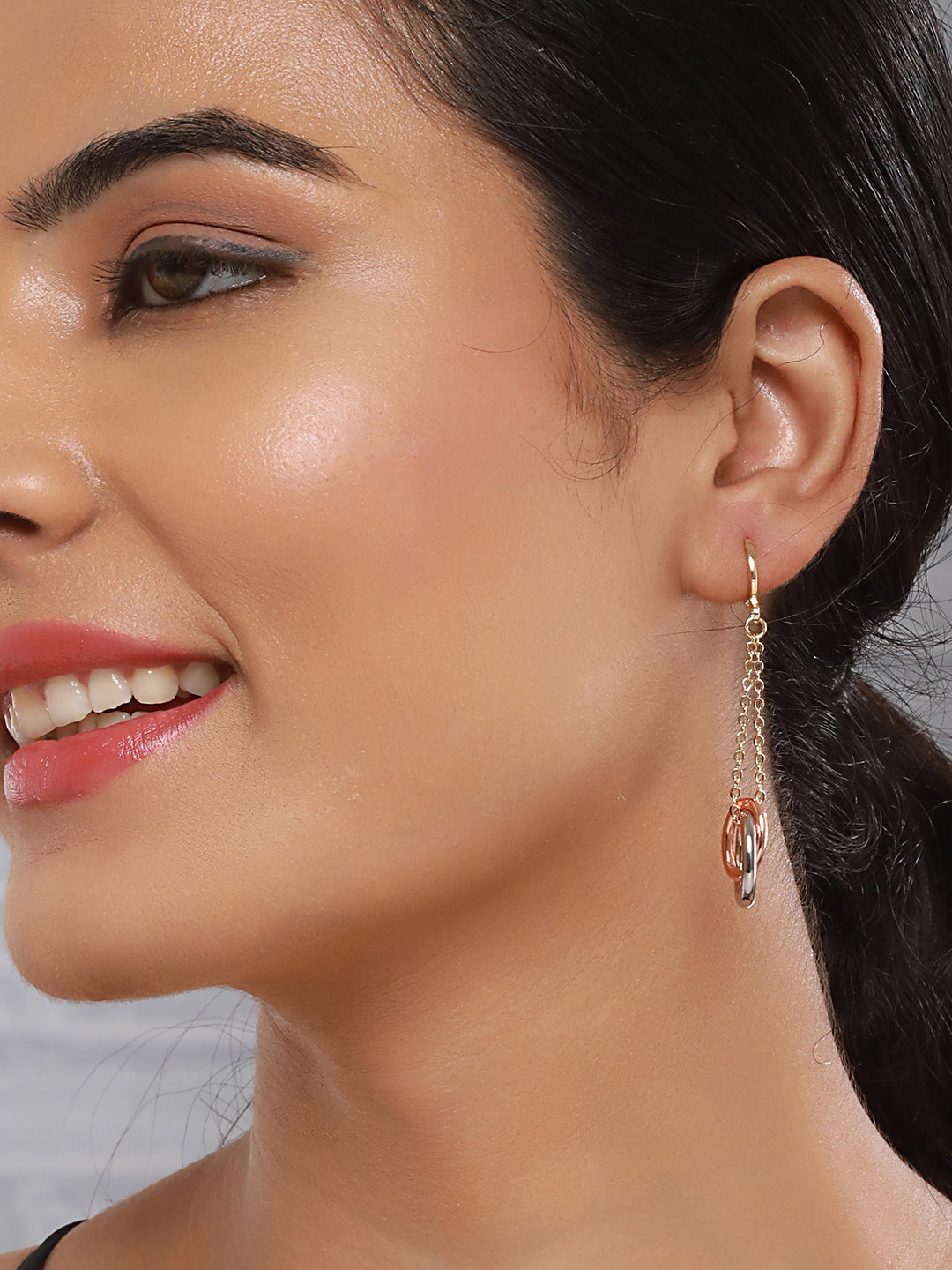 Anti-Tarnish Rose Gold Plated Concentric Chain Drop earrings
