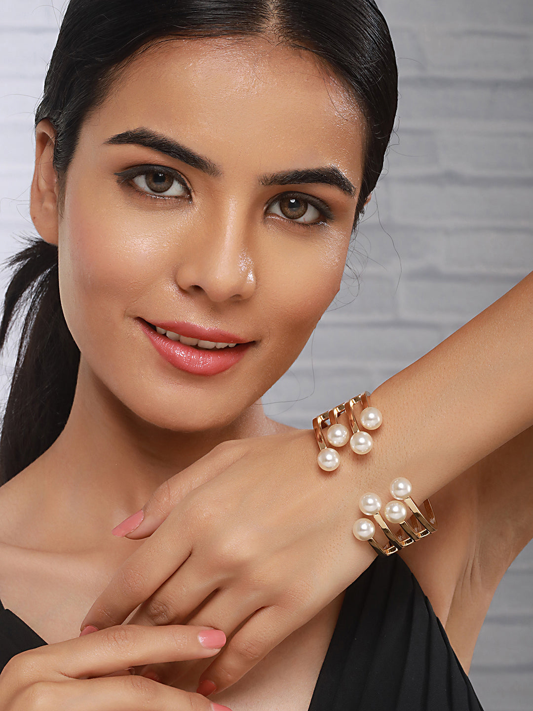 Anti-Tarnish Gold Plated Pearl Cuff Kada Bracelet