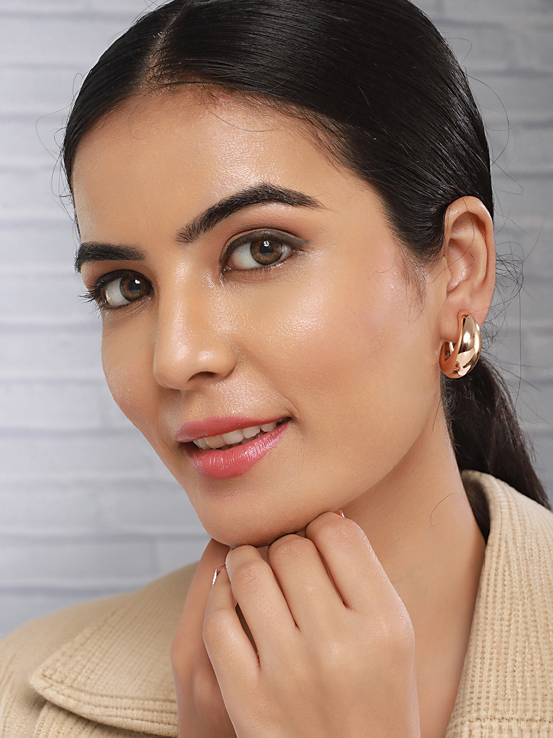 Anti-Tarnish 18k Gold Plated Dome Shaped Half Hoop