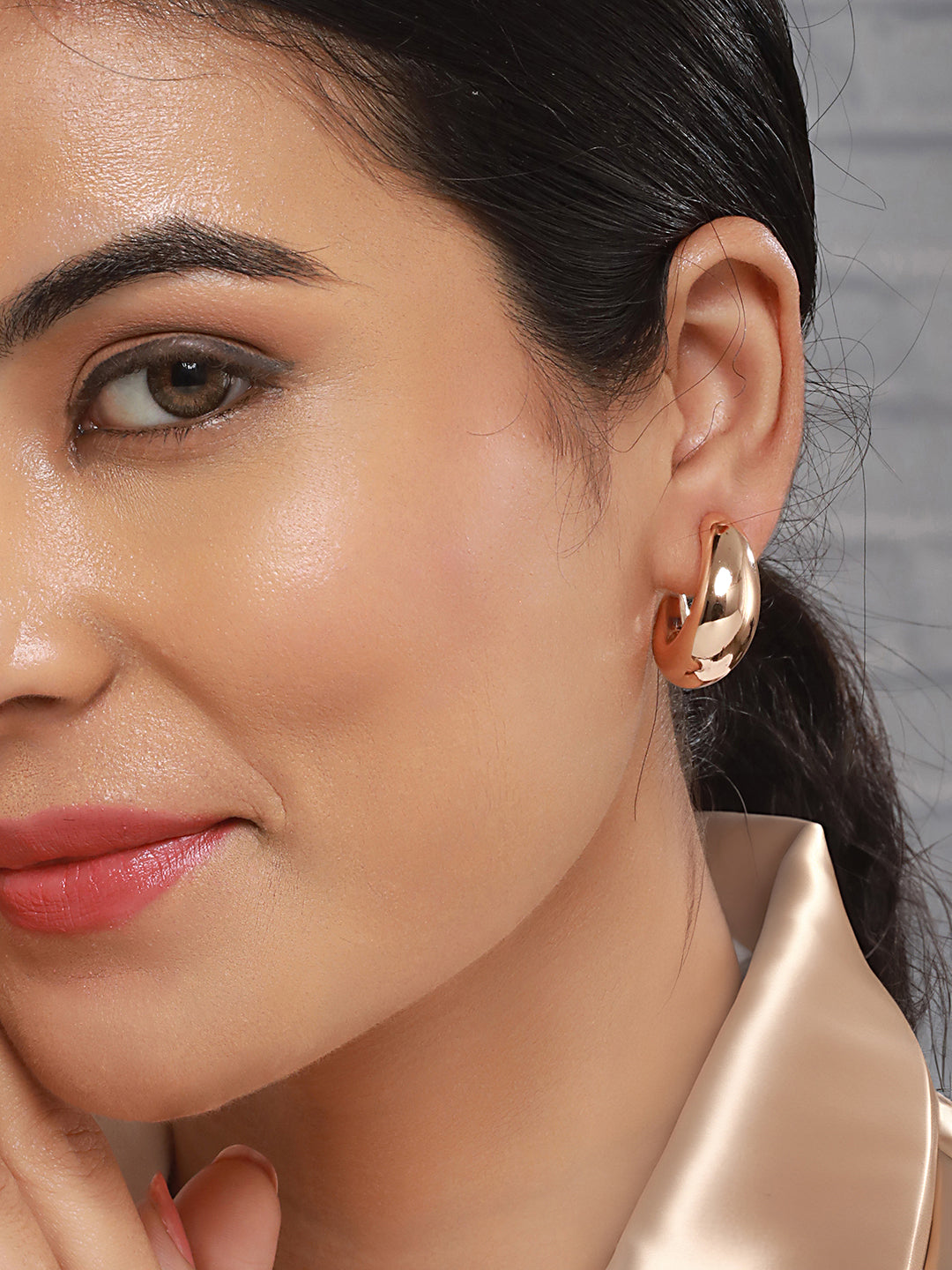 Anti-Tarnish 18k Gold Plated Dome Shaped Half Hoop