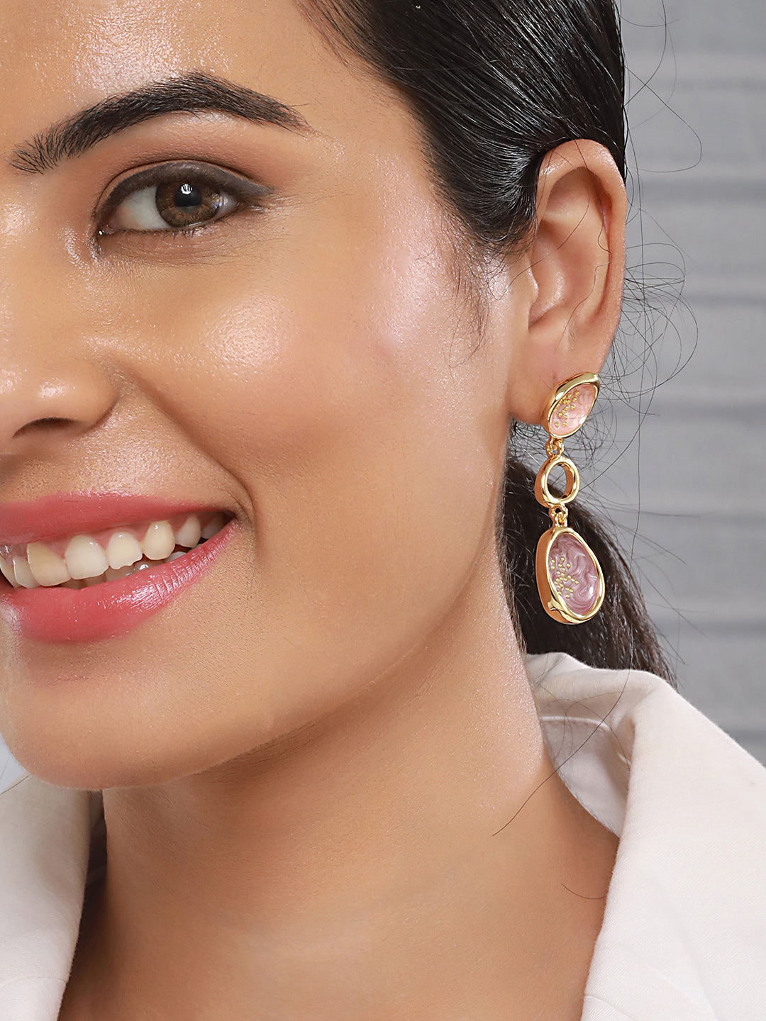 Anti-Tarnish 18k Gold plated & Enamelled Layered Drop Earrings