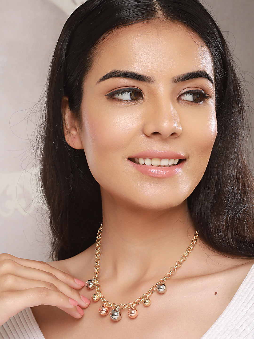 Anti-Tarnish Gold Polish Triple Plated Balls Link Chain Necklace