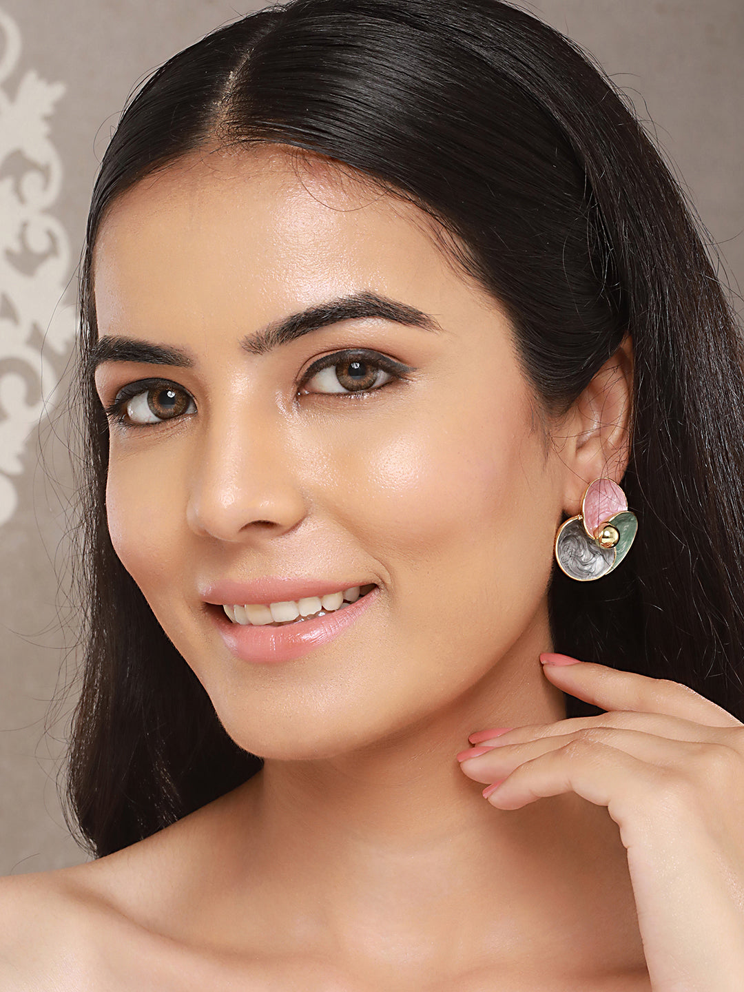 Anti-Tarnish 18k Gold Plated & Enamelled Floral Statement Studs Earrings