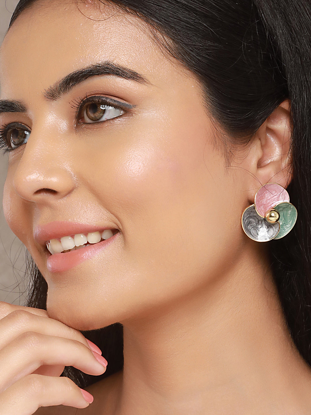 Anti-Tarnish 18k Gold Plated & Enamelled Floral Statement Studs Earrings