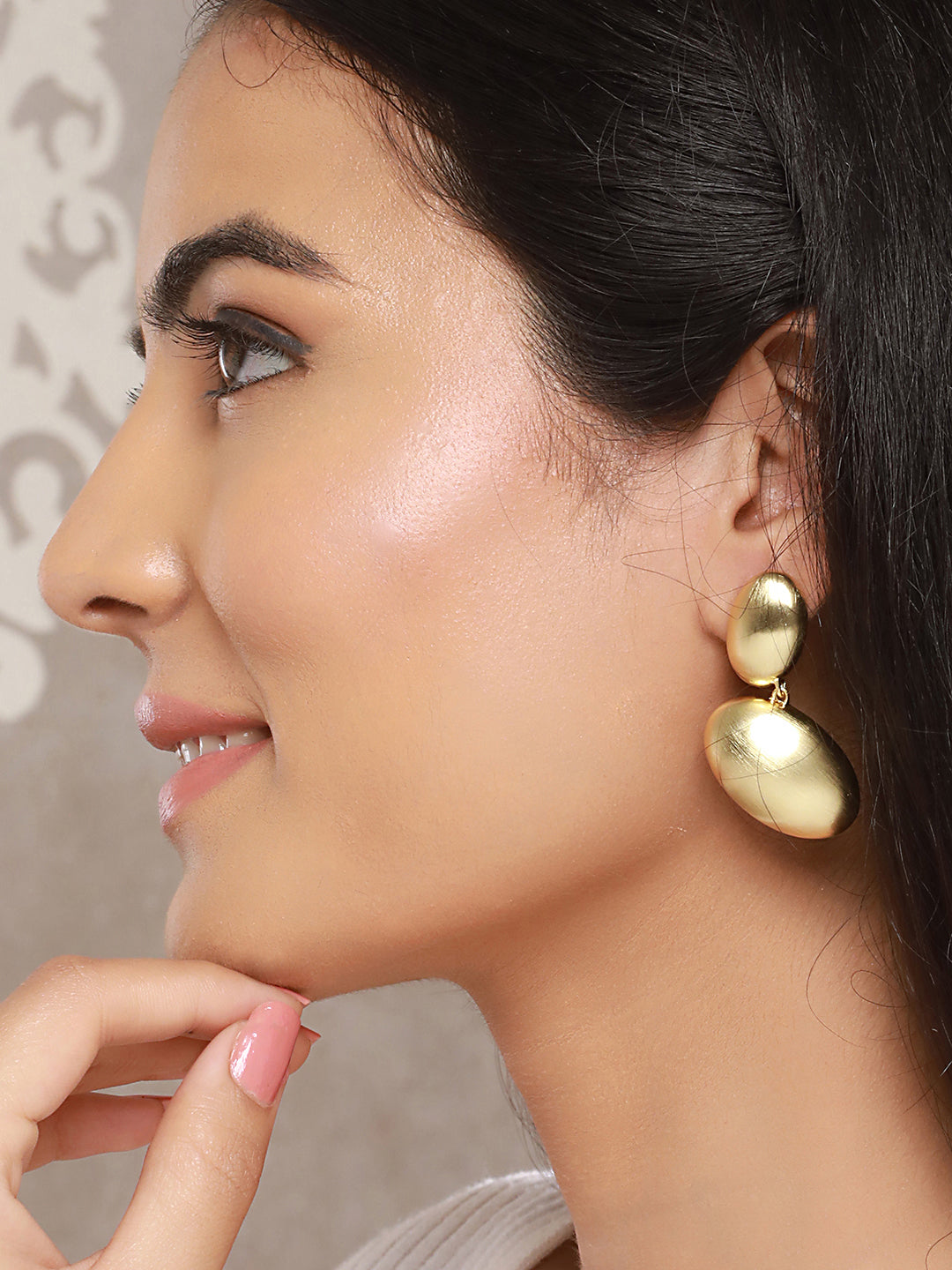 Anti-Tarnish Gold Plated Pebble Shaped Stacked Chunky Earrings