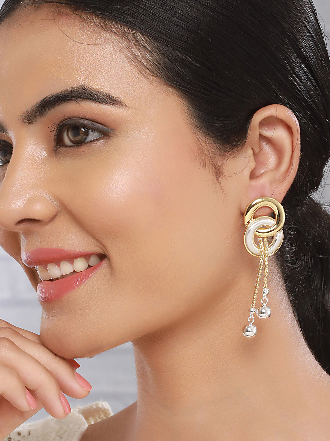 Anti-Tarnish 18k Gold plated & enamelled Eliptical Leafy Dangler Earrings